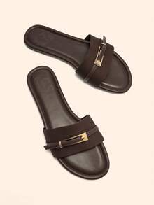 CUCCOO BASICS Women Shoes New Fashion Versatile Brown Knitted Flat Bottom One Piece Women's Flat Sandals Slippers Lightweight Not Tired Lazy Sandals Women's Flat Sandals - Coffee Brown - View 5