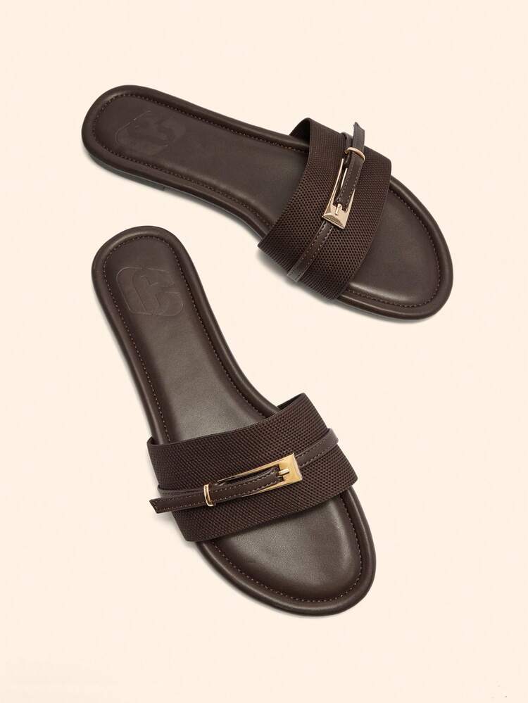 CUCCOO BASICS Women Shoes New Fashion Versatile Brown Knitted Flat Bottom One Piece Women's Flat Sandals Slippers Lightweight Not Tired Slouchy Sandals Women's Flat Sandals Spring Shoes Summer Shoes