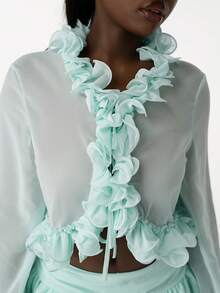 Amplova Conjunto de 2 piezas con cuello y dobladillo floral verde para fiesta de cumpleaños, reunión de jardín romántico de primavera o vacaciones en la playa - Verde - Ver 6