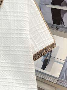 Manfinity Joysei Men's Textured Patchwork Flat Knit Collar Polo Shirt - Apricot - View 5