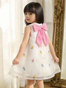 Babygirl Cute & Elegant Apricot Floral Embroidery Pattern Loose Dress - Apricot - View 1