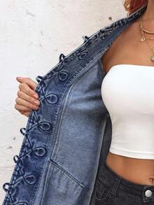 EMERY ROSE Women's Casual Washed Single-Breasted Denim Jacket, Autumn - Blue - View 8