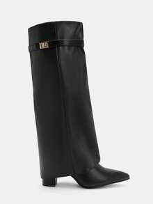 Glitzique Fall/Winter 2025 Spring/Summer New European & American Pointed Toe Tall Boots Women, Slim Fit Straight Leg Shaft Boots, Wedge Heel Riding Boots - Black - View 9