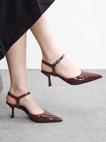 CUCCOO BIZCHIC 女士7.2厘米高跟尖头浅口鞋，带搭扣，亮面皮革，通勤约会必备细高跟鞋，多种颜色可选，春夏款