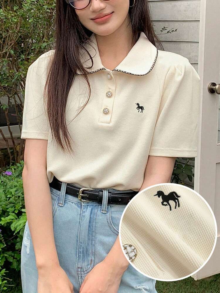 Teen Girl Unicorn Print Casual Versatile Daily Wear Short Sleeve T-Shirt Summer
