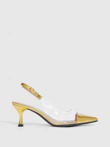 CUCCOO SZL Pointed Toe Transparent TPU Stiletto Heel Elegant Commute/Party/Work Pumps, Apricot Color Ladies High Heel Slingbacks For Christmas Spring Shoes - Gold - View 7