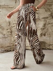 MOTF PREMIUM WOMEN'S ZEBRA PRINT LOOSE WIDE LEG PANTS WITH SIDE POCKETS - Multicolor - View 6