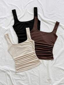 Soleia 春夏新款休闲度假西部海滩婚礼宾客着装毕业早午餐圣帕特里克节春假复活节音乐节优雅波西米亚热带风情女式方领褶皱针织背心约会情人节 - 彩色 - 查看 4