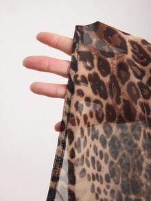 Freevana Plus Size Summer Fashion Leopard Print High Slit Skirt - Brown - View 8