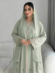 Yasmyna Women's Elegant Floral Embroidered Abaya - Green - View 4