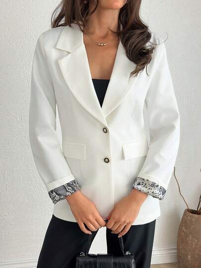 SHEIN Women's Snake Skin Lining Lapel NeckLong Sleeve Single-Breasted Elegant Blazer