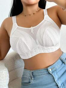 DesireSculpt Sujetador sin costuras inalámbrico de talla grande con parches de malla de unicolor - Blanco - Ver 5