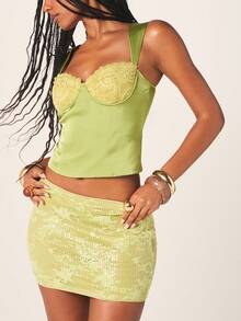 MISSGUIDED Women's Lime Sequin Mini Bodycon Skirt High Rise Sparkly Party Club Cocktail Evening Outfit Glittery Nightlife Statement Piece - Green - View 4