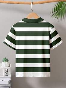 Vacaura Tween Boy Casual Daily Collegiate Style Contrast Color Stripe Print Short Sleeve Polo Shirt, Summer - Multicolor - View 2