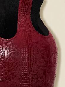 SHEIN ICON Y2K Women's Mardi Gras Sexy Festiva Burgundy Concert Party Club Coachella Maroon Solid Color Round Neck Sleeveless Fitted Backless Mini Dress, Summer - Burgundy - View 13