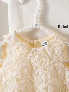 SHEIN Babygirl's Elegant And Lovely White Mesh Floral Sleeveless Dress - Apricot - View 5