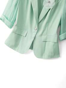 GlowEve CURVE 大码女式薄荷绿中袖西装外套，宽松版型，翻领，单扣设计，饰有花卉图案，通勤休闲皆宜，简约优雅，显瘦，小众剪裁，日常穿着，办公场合皆可，展现温柔成熟风格。 - 綠色 - 查看 4