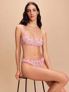 lacRébo Printed Mesh Bralette And Panty With Contrast Ruffles - Multicolor - View 3