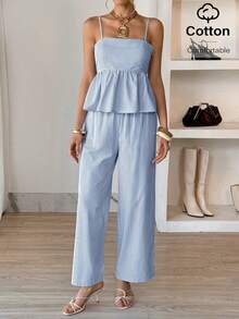 Siren Gaze Women's Striped Print Camisole And Pants Casual 2 Pieces Set - Blue and White - View 4