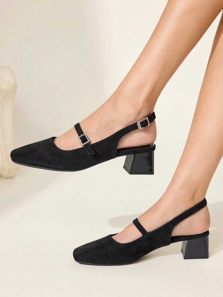 CUCCOO CHICEST 女士百搭通勤简约搭扣高跟鞋 - 黑色 - 查看 1