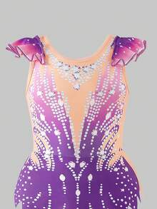 女童短袖印花体操服，舒适亲肤，贴身设计防止走光，适合艺术体操、学校舞蹈比赛等场合，四季皆宜，玫瑰红，圣诞节日图案 - 彩色 - 查看 5