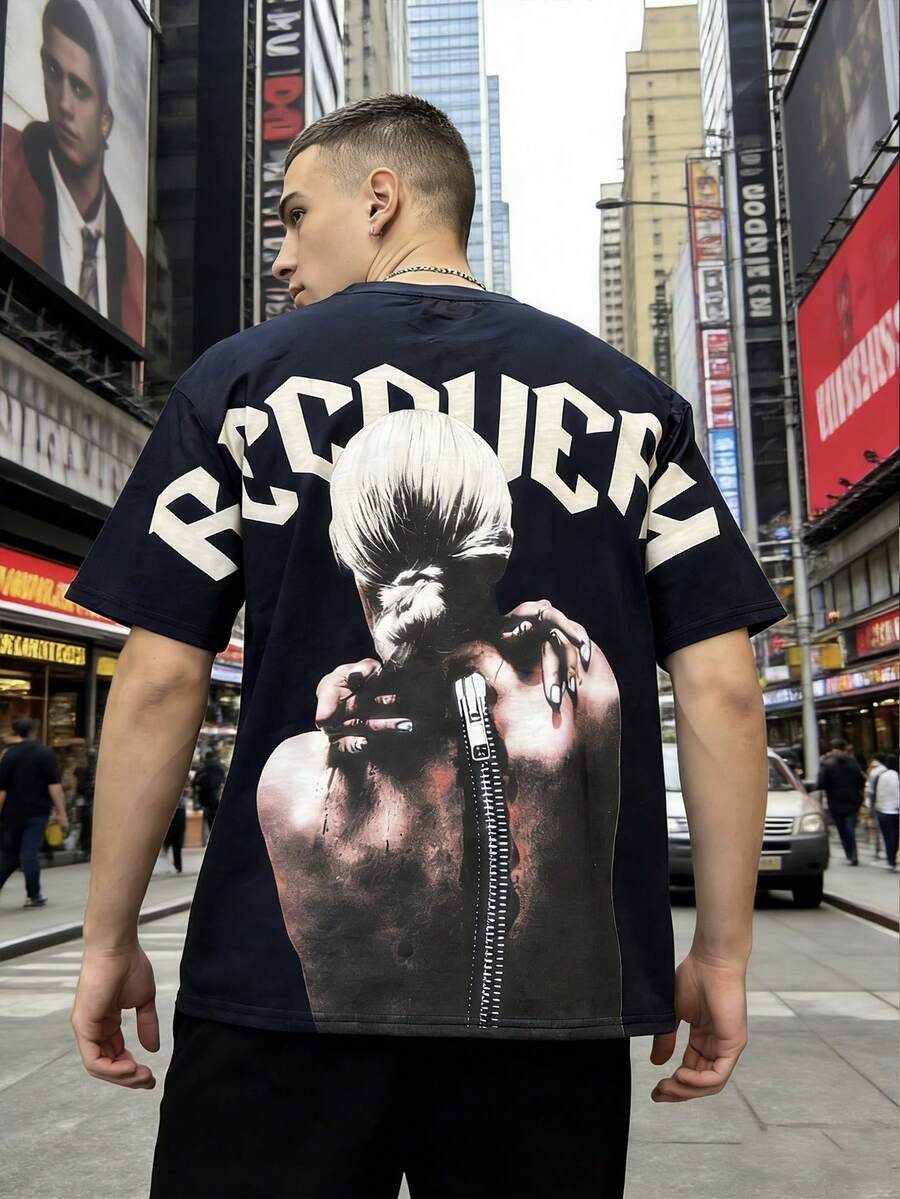 Manfinity Roghcode Men's Casual Graphic Letter Print T-Shirt, Summer - Multicolor - View 1