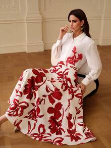 ZEYLAH Elegant A-Line Printed Midi Skirt, Spring/Summer - Apricot - View 7