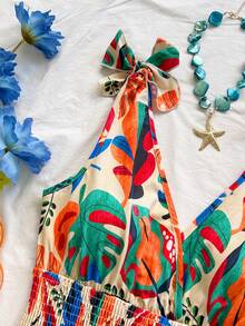 Soleia Bộ jumpsuit nữ kiểu dáng thường ngày, họa tiết cây nhiệt đới, cổ yếm, buộc dây phía trước, thích hợp cho đi biển, du thuyền, nghỉ mát thành phố, kỳ nghỉ, lễ hội âm nhạc. - Nhiều màu - Xem 3