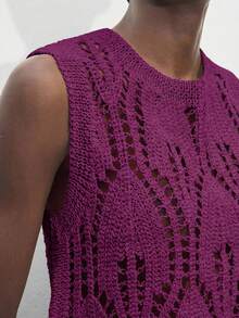 Maija 女士纯色无袖镂空针织上衣，适合圣帕特里克节、春假和复活节穿着。 - 玫紅色 - 查看 6