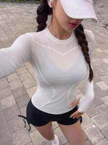 DAZY 女款純色彈性假領修身長袖夾克，休閒運動風，適合春秋校園穿搭 - 白色 - 查看 3
