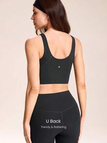 GLOWMODE DD+ FeatherFit™ Focused Glow Stretch & Shine Buttery-Soft Stretchy Removable Cups Cropped Tank Top Low Impact Yoga Studio Pilates Daily Active Wear - Black - View 3