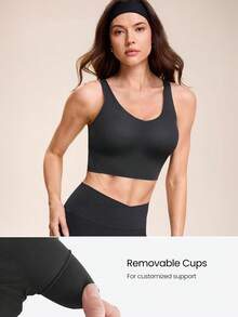 GLOWMODE DD+ FeatherFit™ Focused Glow Stretch & Shine Buttery-Soft Stretchy Removable Cups Cropped Tank Top Low Impact Yoga Studio Pilates Daily Active Wear - Black - View 4