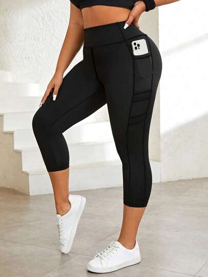 Rhythm Era Plus Size Women High Waist Solid Color Pocket Capri Sports Pants Women High Waist Capri Leggings Yoga Pants With Pocket Yoga Capri Workout Capris Sport Leggings With Pockets,Gym ,Sport ,Leggings Women ,Gym Wear Women ,Workout Sets Women ,Sport Curvy