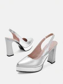 Glitzique 女士镂空高跟鞋，超高跟，粉色、杏色、白色、黑色、红色、银色、金色可选，时尚鞋履 - 銀色 - 查看 12