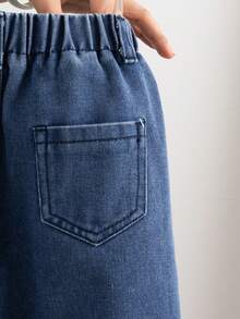 SHEIN Vintaside Kids Young Girls' Casual Washed Vintage Wide Leg Jeans Elastic Waist Jeans Wide Legged Jeans Baggy Jeans Girls Wide Leg Jeans - Light Wash - View 7