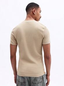 SUMWON Men's Slim Fit Ribbed Knit Crew Neck Short Sleeve T-Shirt With Small Chest Logo Embroidery Casual Summer Everyday Basic Tee - Brown - View 2