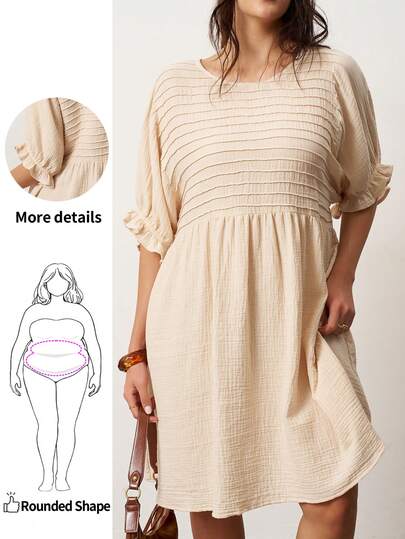 Enliva Plus Size Women Loose Short Sleeve Casual Cotton Dress