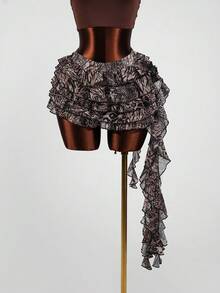 SaltGleam SaltGleam Women's Elastic Waist Leopard Print Layered Ruffle Trim Fashionable Skirt - Multicolor - View 7