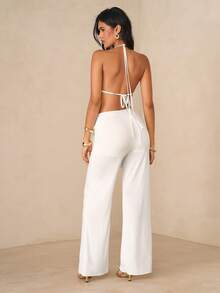 Glamine Bộ jumpsuit nữ gợi cảm cổ khoét sâu hở lưng, kiểu yếm, thích hợp cho mùa hè. - trắng - Xem 2