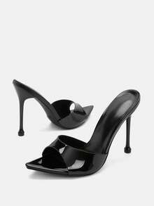 Glitzique Elegant Minimalist Pointed Toe Stiletto Heel Slide Sandals - Black - View 11