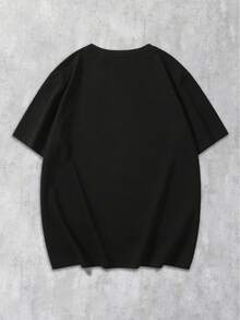 Manfinity Hypemode 男士圆领字母印花休闲百搭日常短袖T恤 - 黑色 - 查看 2