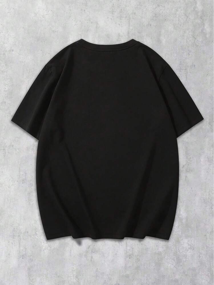 Manfinity Hypemode 男士圆领字母印花休闲百搭日常短袖T恤 - 黑色 - 查看 2