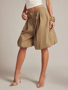 Hauture 女士长款短款连衣裙，下摆饰有褶皱泡泡边 - 卡其色 - 查看 4