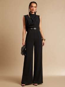 Silquee Women's Elegant Backless Jumpsuit For Commuting, Solid Color, Summer - Black - View 3