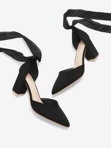 Giày cao gót mũi nhọn hở ngón thanh lịch, buộc dây thời trang, phù hợp cho mùa hè và mùa thu, gợi cảm, dành cho nữ, thanh lịch - màu đen - Xem 4
