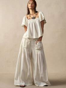 Bohemela Boho Spring/Summer Casual White Woven Loose Women's Shirt, Casual Elegant Ruffle Design, Valentine's Day Outfit, Women's Vacation Outfit, Western Country–Style Music Festival Outfit, Women's Holiday Outfit, Beach Vacation Outfit, Back-To-School Outfit, Summer Women's Shirt, Carnival Costume, Women's Spring & Summer Outfit - Apricot - View 8