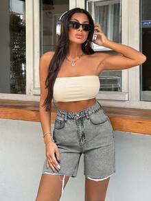 EURMUSE 100%Cotton Rigid, Back Label And Washing Detailed Short - Grey - View 6