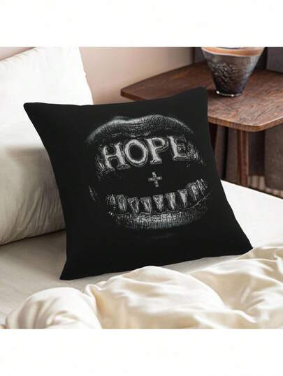 ROMWE 1pc Gothic Style Unique Black Throw Pillow With The "Hope" Lip Print Can Be Used For Home Decoration, Car Throw Pillows, And Mysterious Gifts,Home Decor