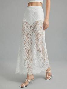 Ontre 2026春夏新款蕾丝面料女士A字裙，浪漫约会装扮，镂空设计，宽松版型，优雅简约时尚百搭白色半身裙 - 白色 - 查看 8