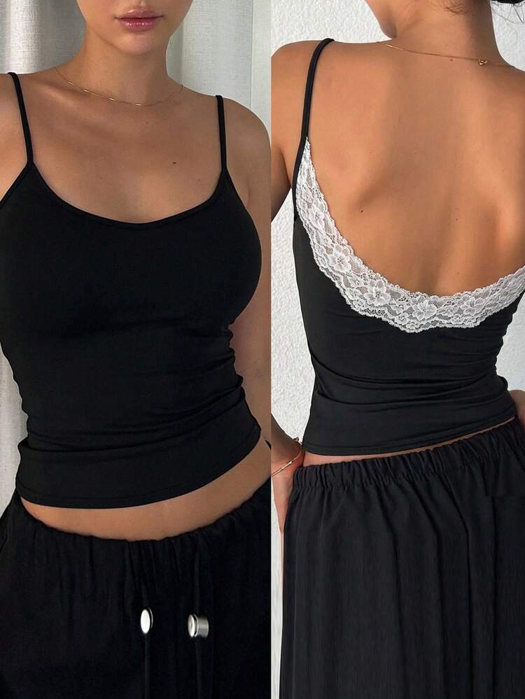 Women's Contrast Lace Slim Fit Backless Camisole Y2k